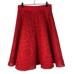 Windsor Red Sunflower Floral A-Line Midi Skirt M